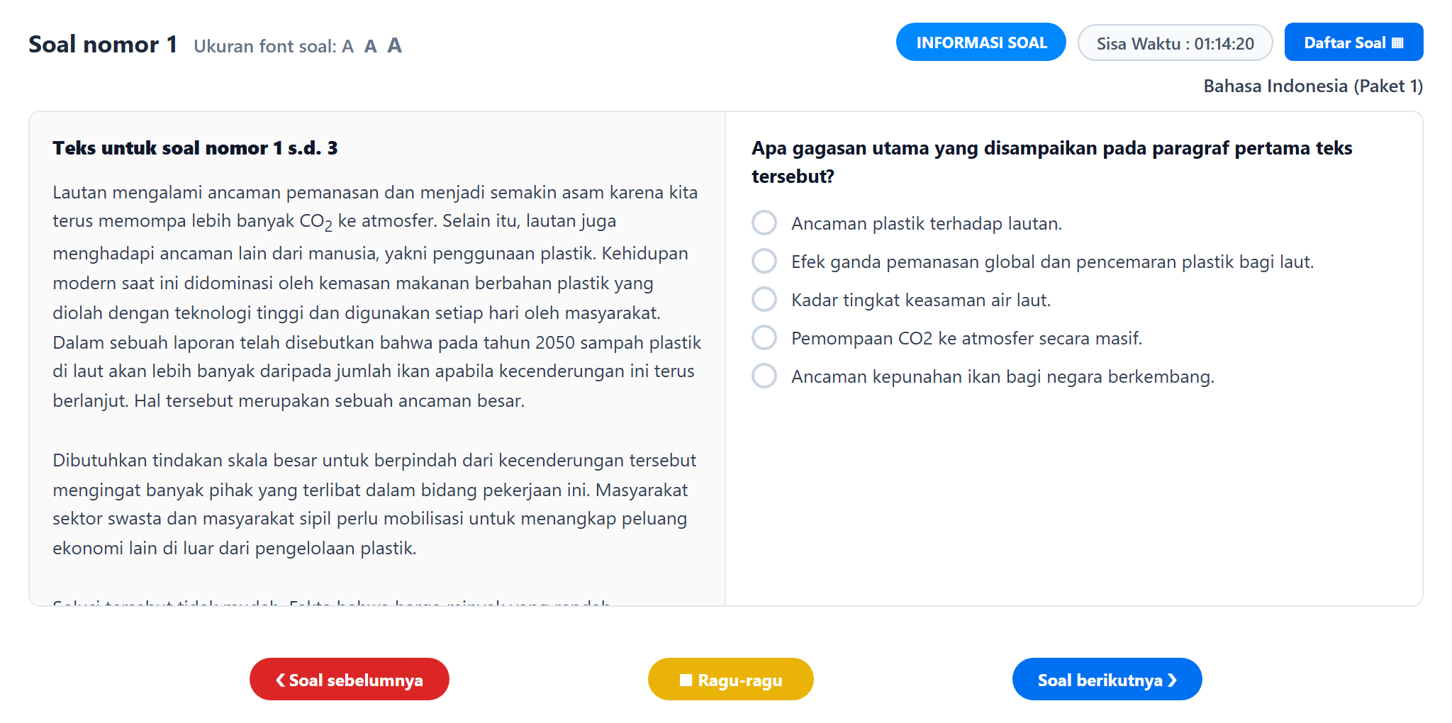 Soal nomor 1 TKA Bahasa Indonesia SMA SMK CBT
