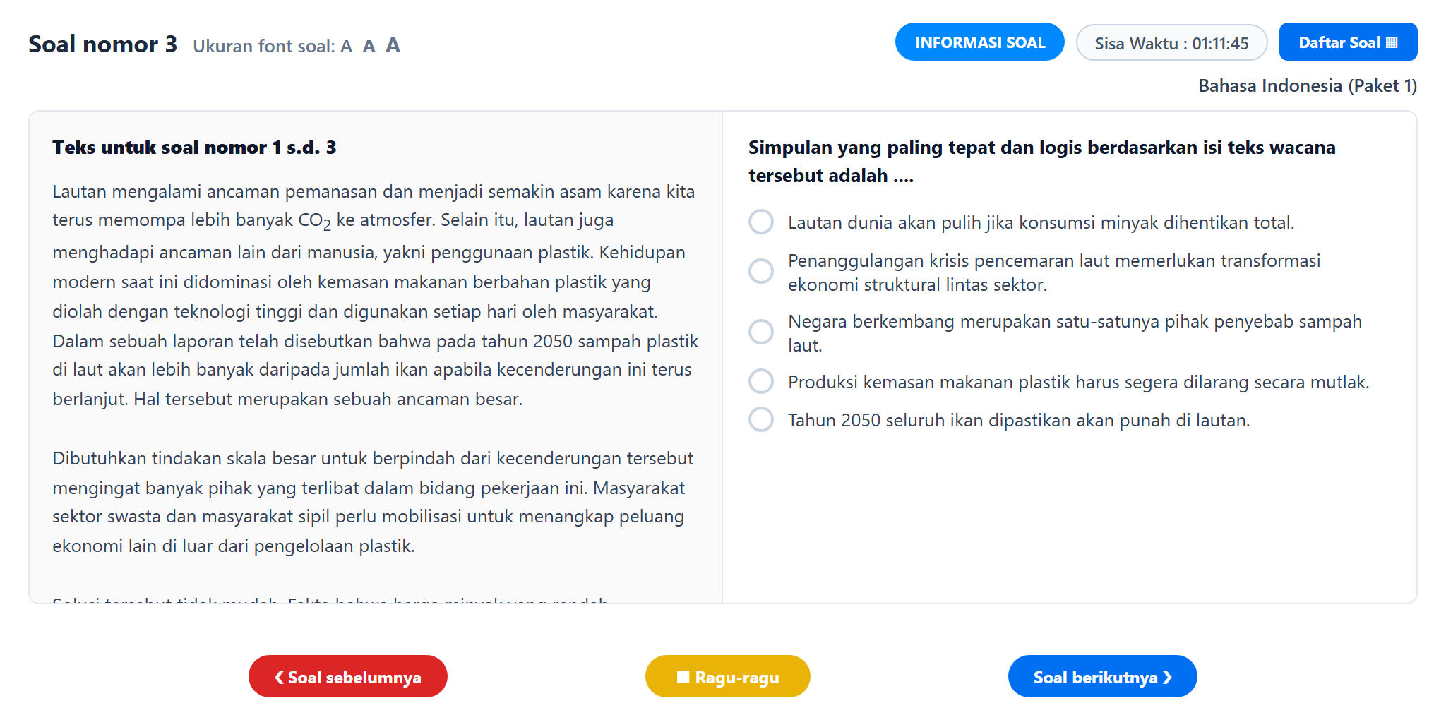Soal nomor 3 TKA Bahasa Indonesia SMA SMK CBT