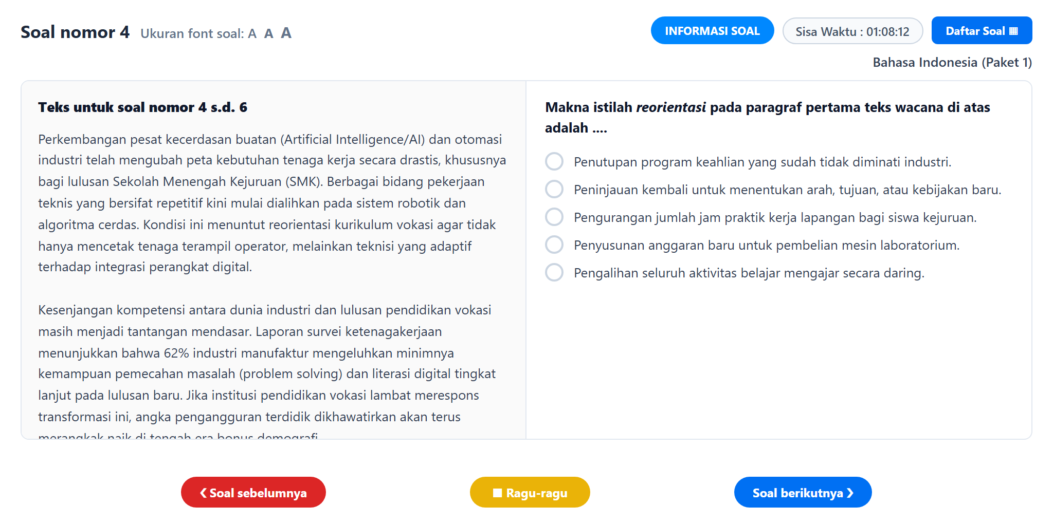 Soal nomor 4 TKA Bahasa Indonesia SMA SMK CBT