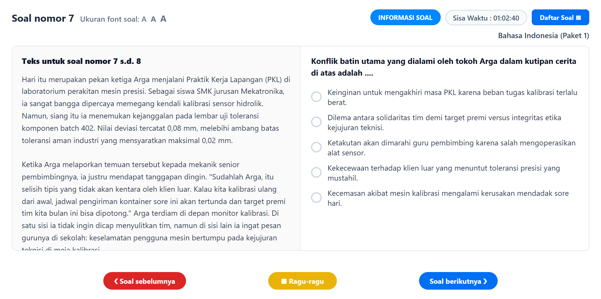 Soal nomor 7 TKA Bahasa Indonesia SMA SMK CBT