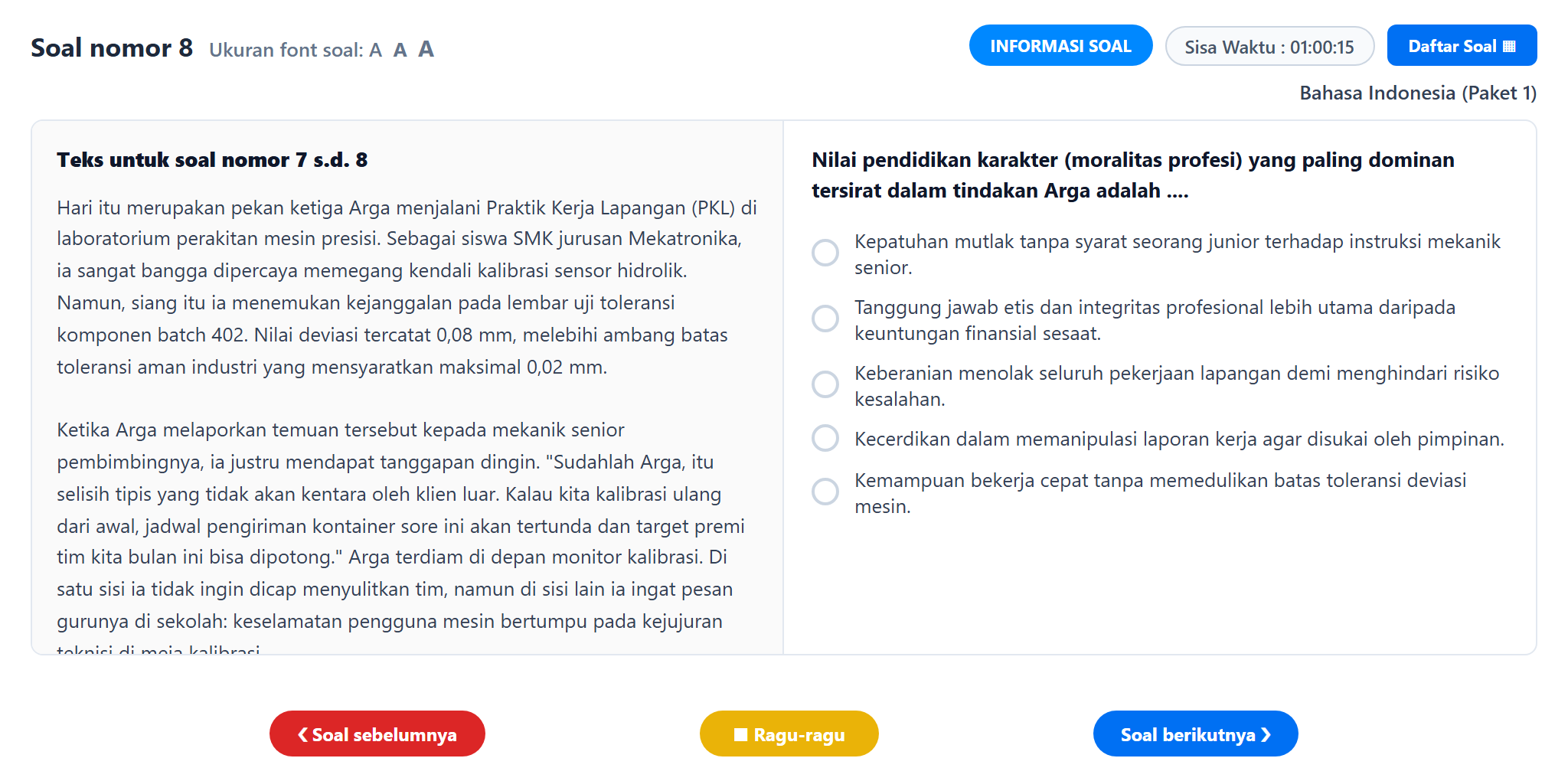 Soal nomor 8 TKA Bahasa Indonesia SMA SMK CBT