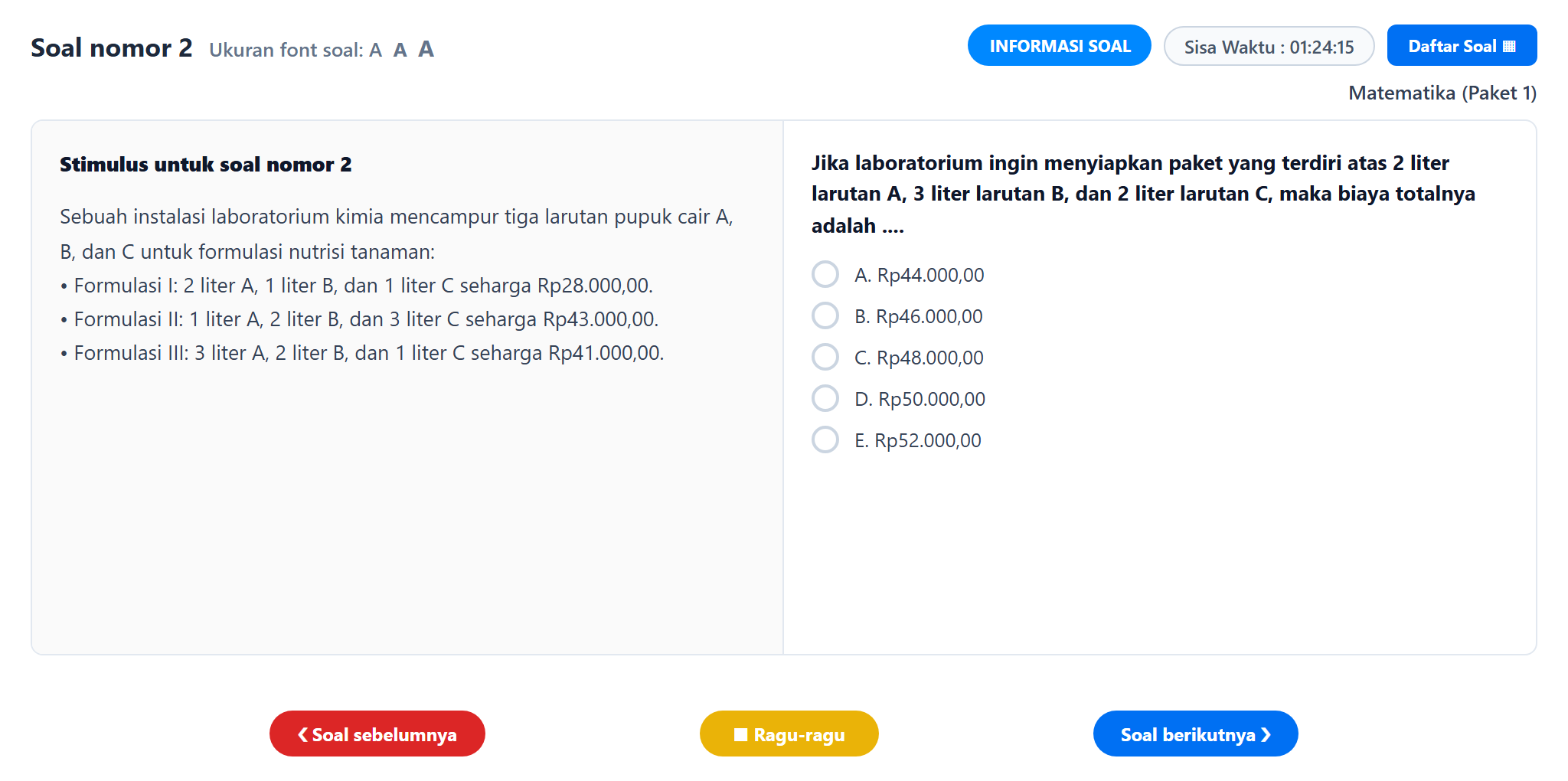 Soal nomor 2 TKA Matematika SMA SMK CBT