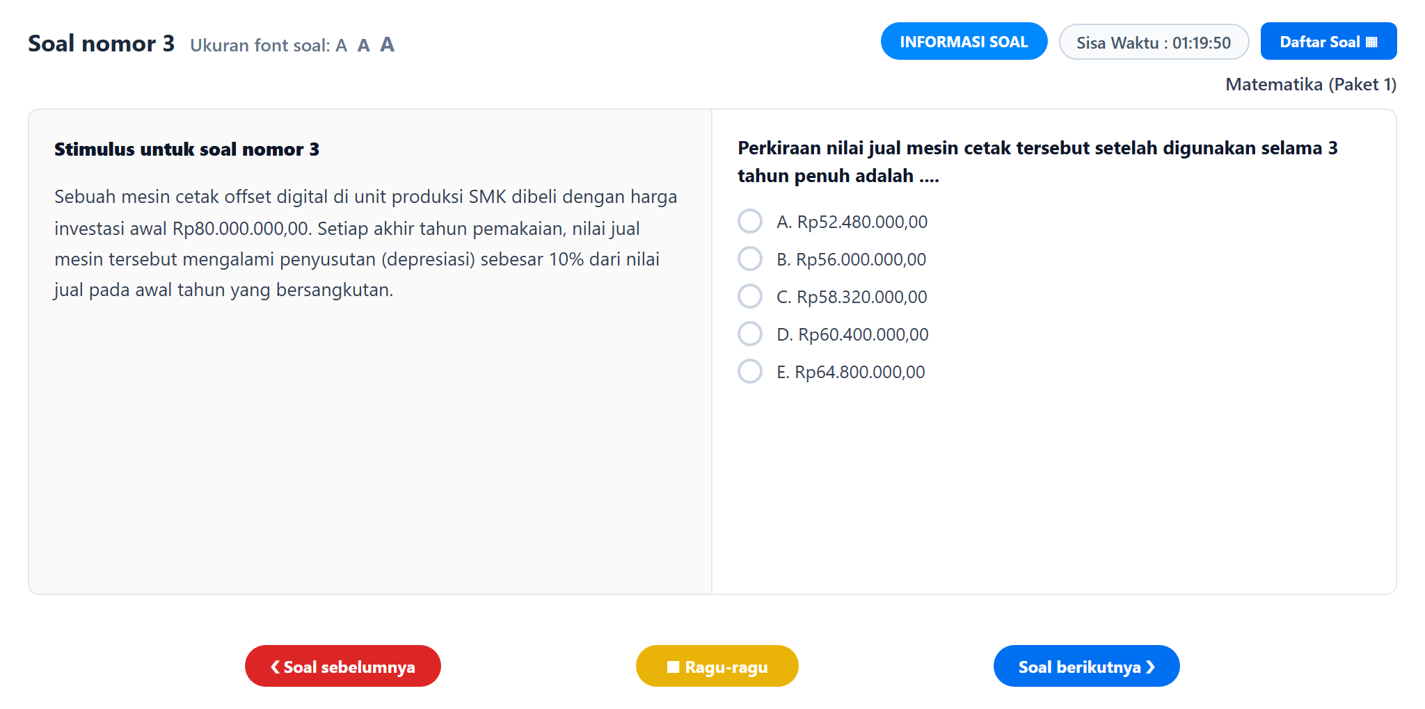 Soal nomor 3 TKA Matematika SMA SMK CBT