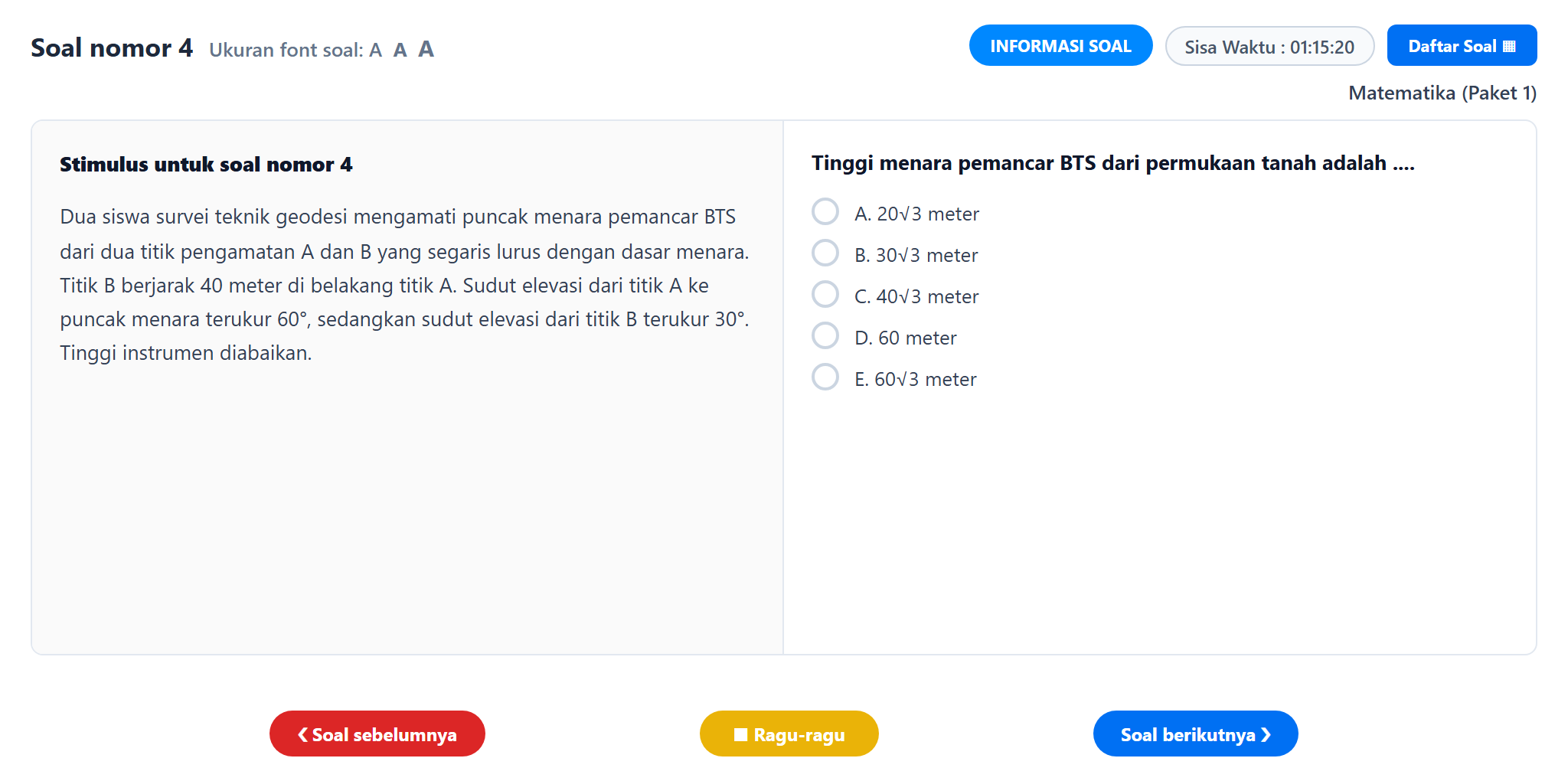 Soal nomor 4 TKA Matematika SMA SMK CBT