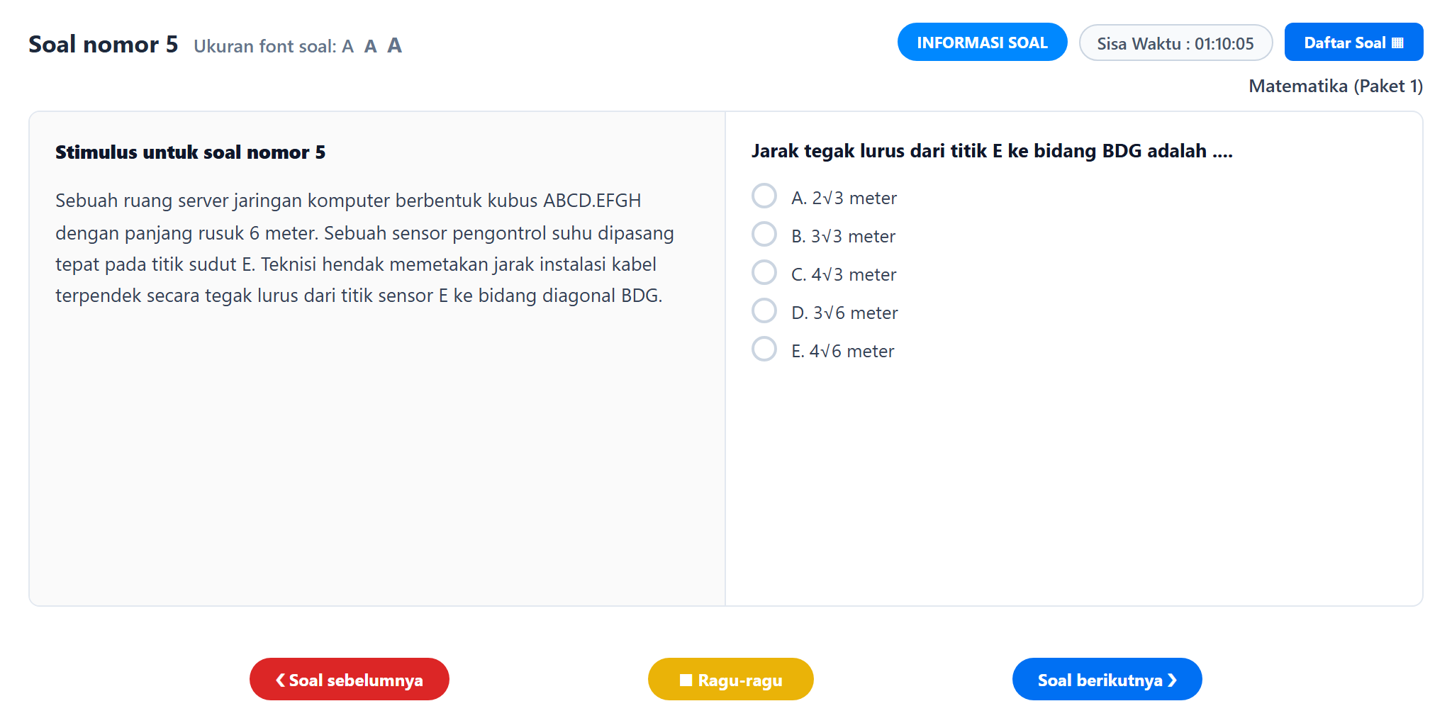 Soal nomor 5 TKA Matematika SMA SMK CBT