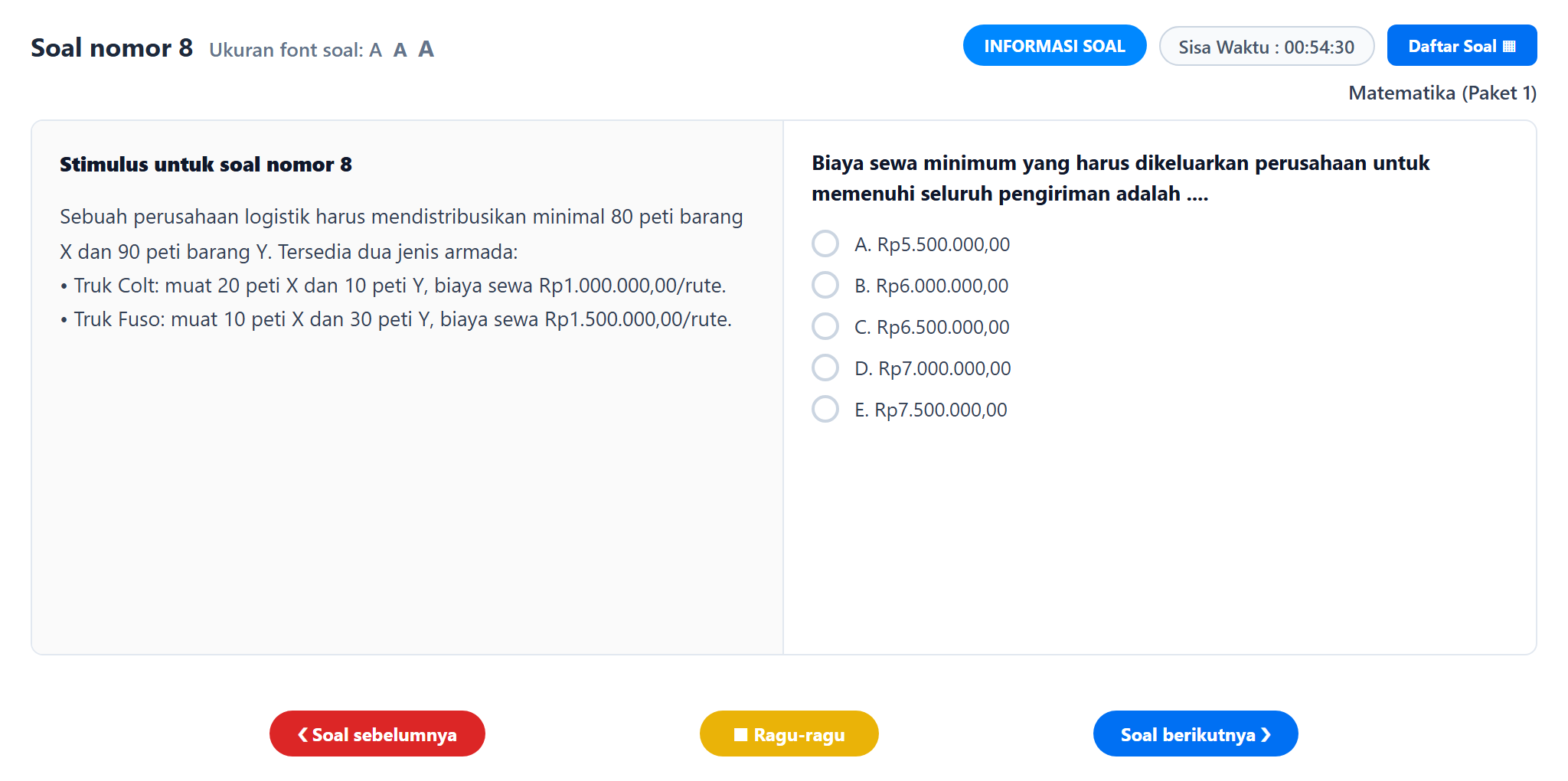 Soal nomor 8 TKA Matematika SMA SMK CBT